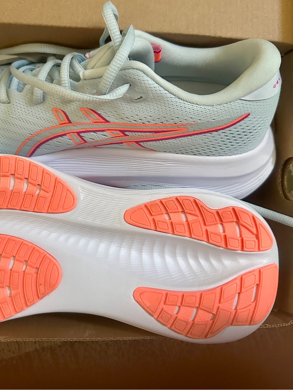 ASICS Women's Light Gray and Coral Running Sneakers
